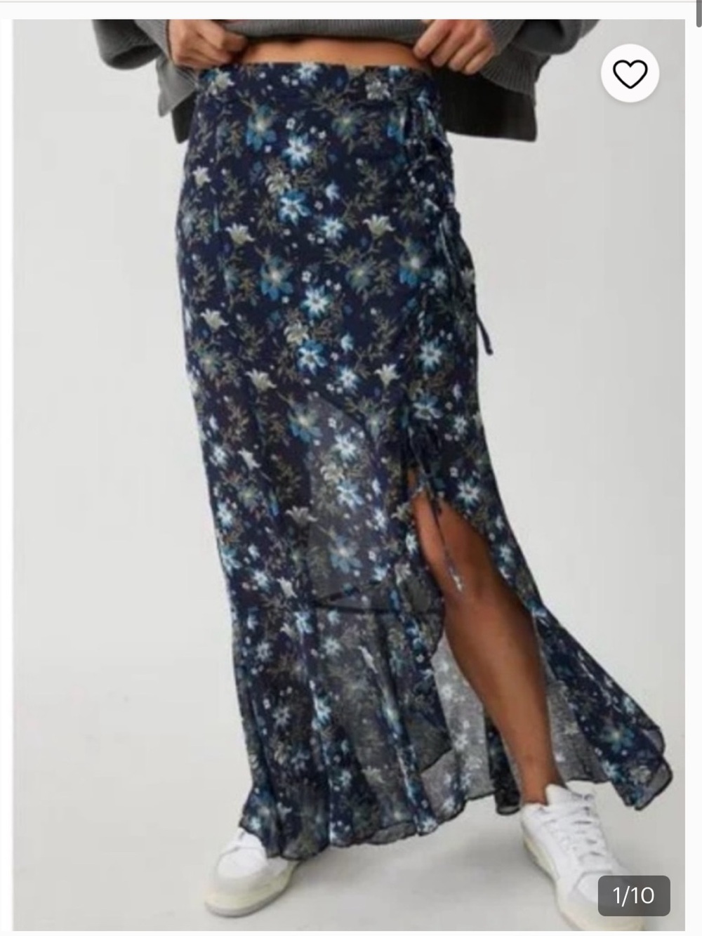 Free People Femme Edge Blue Ink Sheer Floral Maxi Skirt - Picture 3 of 16